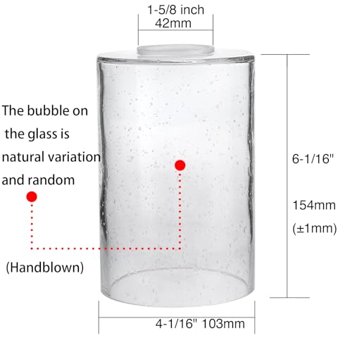 Image of Glass Lamp Shade for Light Fixture, 6-1 /16 inch Height, 4-1 /16 inch Diameter, 1-5 /8 inch Fitter, 3 Pack Clear Bubble Seeded Cylinder Glass Replacement Globe & Shade
