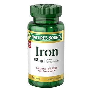 Nature’s Bounty Iron 65mg, 325 mg Ferrous Sulfate, Cellular Energy Support, Promotes Normal Red Blood Cell Production, 1 Serving Per Day, Gluten Free, 100 Vegetarian Tablets