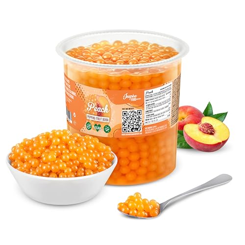 POPPING BOBA - Sferette alla frutta per Bubble Tea - Pesca - 3.2 kg - nessun colorante artificiale, basso contenuto di zucchero, succo di frutta vero, 100% vegan e senza glutine