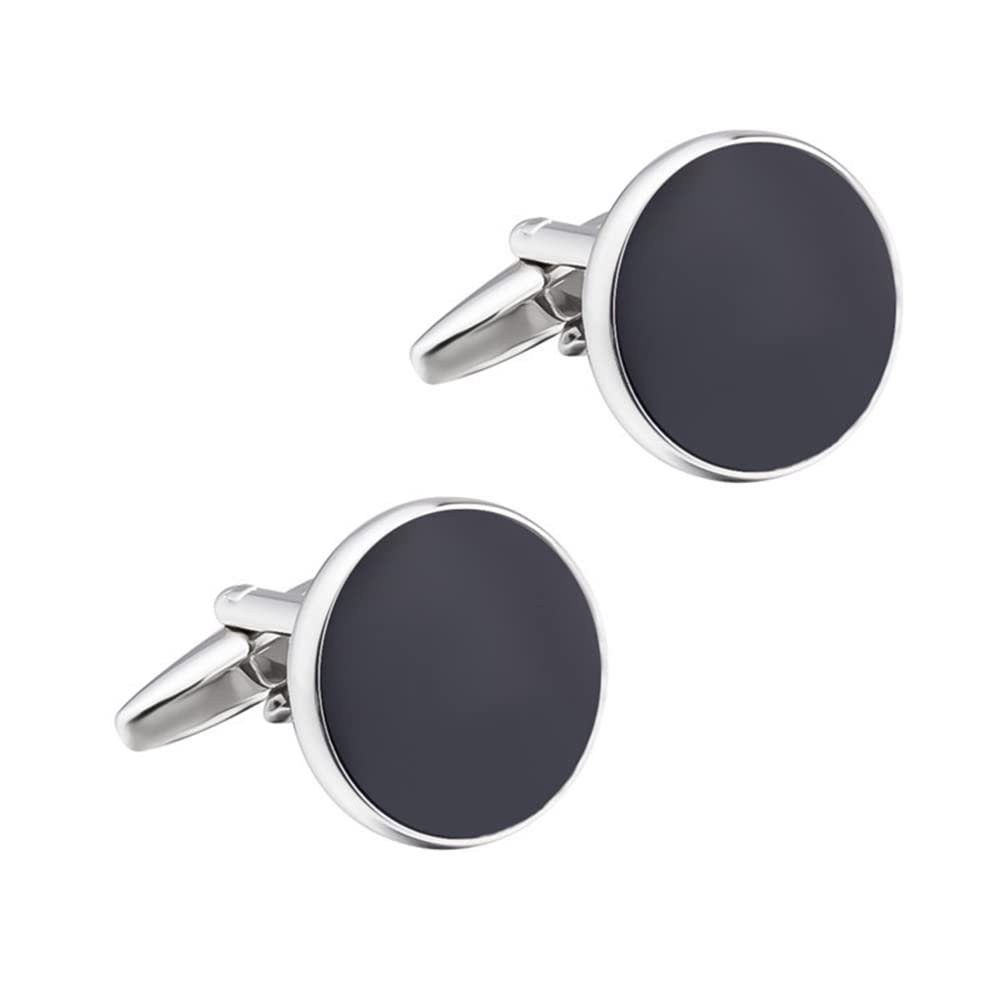 Gemelos de camisa para hombre redondos en esmalte negro de estilo francés elegante 6