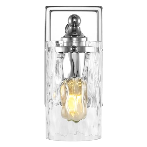 Image of SAFAVIEH Lighting Collection Jobie Chrome /Glass Shade Wall Sconce Set of 2 Light Fixture, Ideal for Bathroom, Entryway, Vanity, Foyer, Hallway, Living Room (LED Bulbs Included)