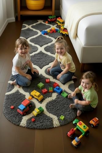 Image of Fluffy Silky Micro Fiber Polyster Carpet /Runner for Bedroom, Study Room, Playing Room, Guest Room ETC. 3x5 feet Feet, (Grey and Ivory M II)