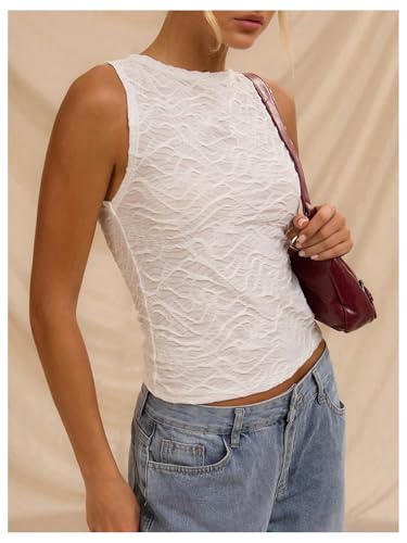 Milumia Women's Textured Crew Neck Tank Tops See Through Sleeveless Summer Tank Shirts2
