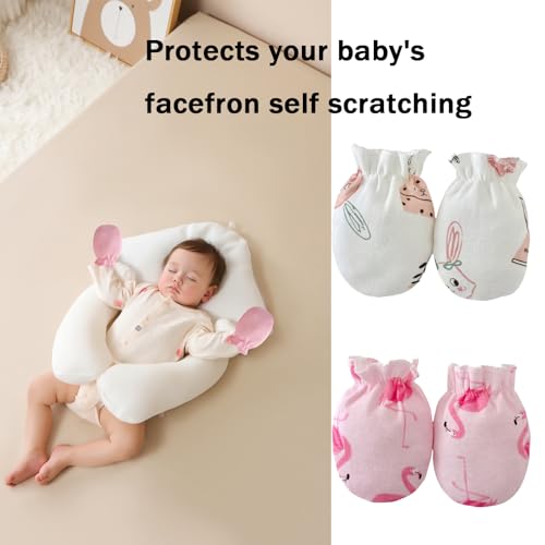 PandaEar 6 Pairs Newborn Baby No Scratch Mittens, 100% Cotton Elastic Wrist Gloves for baby Girls 0-6 Months4
