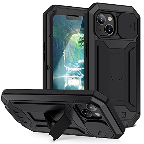 Compatible with iPhone 13 Pro Max Case Heavy Dustproof Shockproof Dropproof Military Grade Rugged Durable Aluminum Metal Case Cover with Kickstand Screen Protector (Black, iPhone 13 Pro Max)