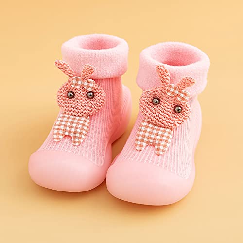 Baby First Walking Sock Shoes Rubber Soft Sole Non-Slip Slipper Indoor/Outdoor Winter Warm Shoes Socks (Pink, 24-25)2