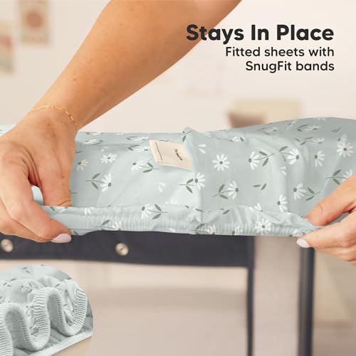 Image of 2-Pack Mini Crib Sheets Fitted, 38x26 Pack N Play Mattress Sheets (Daisies) | Organic Cotton Sheets for Pack and Play Mattress, Soft, Breathable Playard Bedding Sheet, Mini Toddler Bed Cover, Boys, Girls