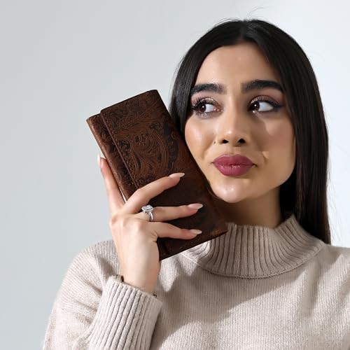 Genuine Leather Handmade Wallet for Women Large Capacity Credit Card Holder Ladies Bifold Long Clutch Handbag Slim Minimalist Purse with Zipper Pocket4