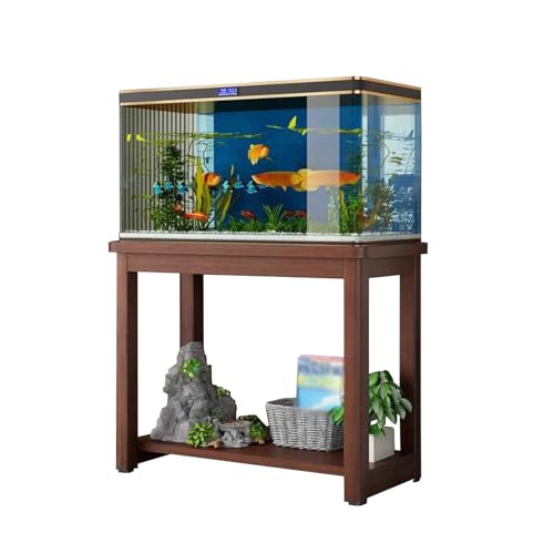 Support aquarium bois massif 50x40 cm polyvalent avec étagère basse