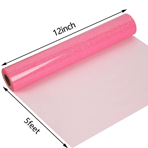 Image of guangyintong Heat Transfer Vinyl Glow Glitter Pink HTV Rolls, 12 inch x 5ft Pink Iron on Vinyl for T Shirts, Glitter HTV Vinyl for All Cutter Machine Easy to Cut & Weed for Heat Vinyl Design