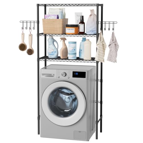Image of 1 Set Over The Toilet Storage, 3-Tier Bathroom Laundry Storage Rack Space-Saving Organizer Household Supplies (Black-L)