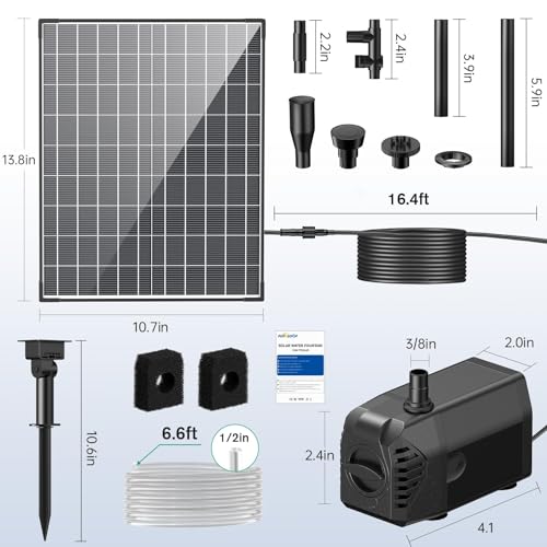 POPOSOAP Solar Pond Pump, 30W Solar Water Pump 430GPH Flow Adjustable, Solar Fountain Pump with Diverter Valve & 6.6 FT Tubing for Ponds, Wildlife Garden, Waterfall, Fountain, Water Feature-P130H