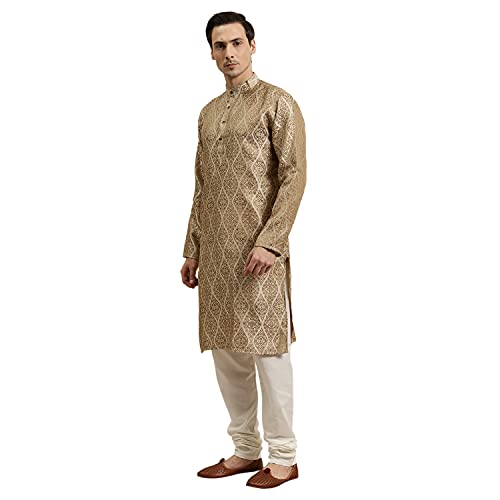 Image of Sojanya (Since 1958 Men'S Cotton Linen Blue Foil Printed Only Long Kurta
