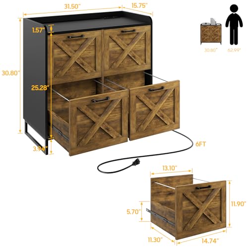 Halitaa Lateral File Cabinet With Charging Station, 4 Drawer File Cabinet For Letter/A4 Size Hanging Files, Large Wood File Storage Cabinets For Home Office thumb #1