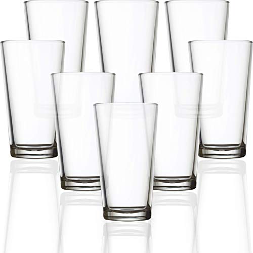 Circleware Simple Home Heavy Base Highball Tumblers, Huge Set of 8 Drinking Glasses Cups, Kitchen Entertainment Ice Tea Beverage Glassware for Water, Juice, Beer and Bar Decor Gift, 15.75 oz, Clear