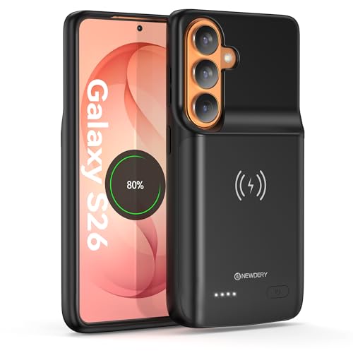 NEWDERY Battery Case for Samsung Galaxy S26 6.3', Qi Wireless Compatible, Slim Protective Portable Charger Case Battery Pack Black