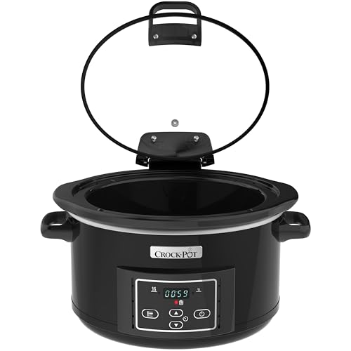 Foto von Crock-Pot Digital-Schongarer Slow Cooker mit Scharnierdeckel | einstellbare Garzeit | 4,7 Liter (4-5 Personen) | Schwarz (Rostfreies Metall) [CSC052X]