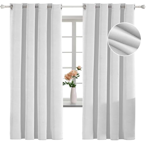 YSTELLAA Terciopelo Cortinas 100% Opacas 2 Piezas, 140×180cm, Cortinas Opacas con Ojales, Cortinas termicas aislantes Frio y Calor, Insonorizantes, Modernas, para Dormitorio, Beige Blanca