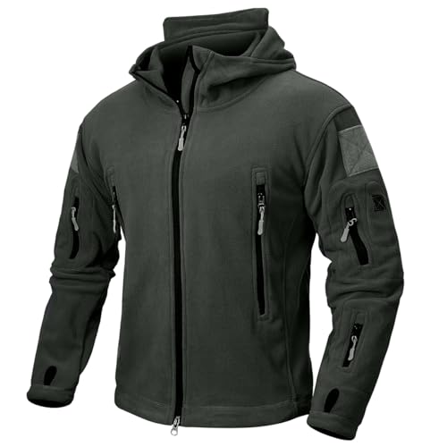 NAVEKULL Men's Tactical Hoodie Fleece Jacket Winter Warm Full-Zip Military Army Outdoor Hiking Coat with 7 Zip-pockets, Grey, M