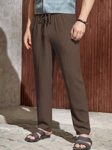 Image of TOPLOT Men's Premium Linen Blend Pants | Lightweight Breathable Fabric | Elastic Waist with Drawstring | Straight Fit | Side Pockets | Perfect for Casual, Holidays & Travel (5268)