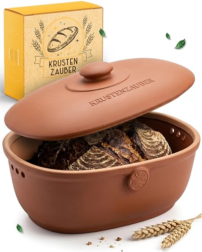 KRUSTENZAUBER Brotkasten Terrakotta zur Brotaufbewahrung - Moderne Brotbox mit Deckel - Bread Box ideal für frisches Brot & Brötchen - Brotaufbewahrungsbox für Küche & Frühstückstisch - Brottopf
