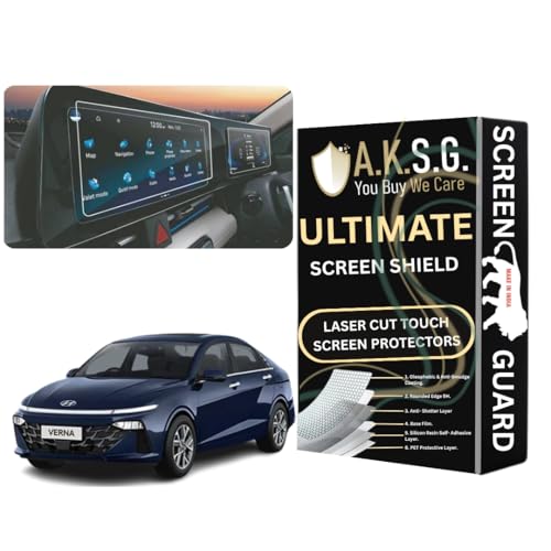 Image of A.K.S.G. Screen Protector Compatible With Hyundai Verna Facelift Cluster & Infotainment Combo 10.1 Inch [2023-Running] Infotainment Touch Screen system - Clear