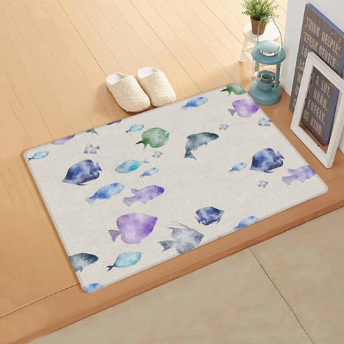 Ocean Sea Fish Antifatigue Kitchen Bath Door Mat Cushioned Runner Rug,Washable Welcome Floor Sink Mat,Waterproof & Non-Slip Standing Doormat for Kitchen,Vintage Abstract Coastal Nautical Art 18