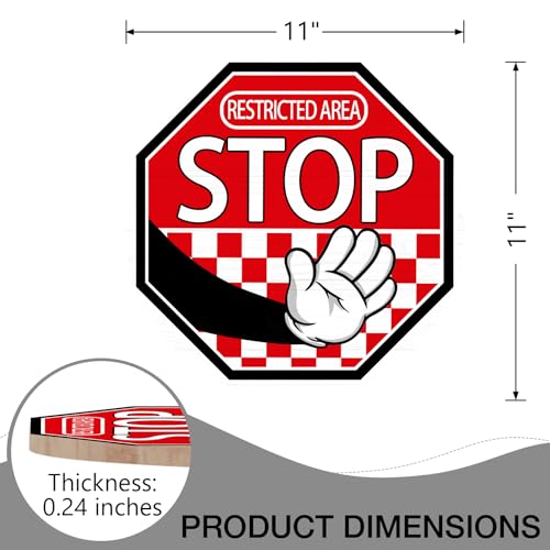 Image of Deroro Restricted Area Stop Front Door Sign, Red Octagon Warning Notice Sign Wood Door Hanger Outdoor Outside Decor, Wooden Wreath Indoor Home Office Business Wall Hanging Decoration