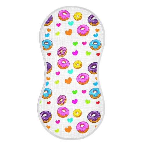 Doughnut Heart Colorful Baby Burp Cloths Cotton Washcloths Super Soft Absorbent Burping Rags for Baby Boys Girl Muslin Burp Cloths 2 Pack