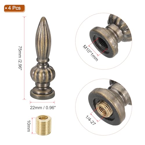 Image of PATIKIL 25x80mm Lamp Shade Finial, 4 Pcs Lamp Finials Caps Knob M10x1mm Threaded Alloy Solid Lamp Finial Decoration for Lamp Shade Table Floor Lamps, Bronze