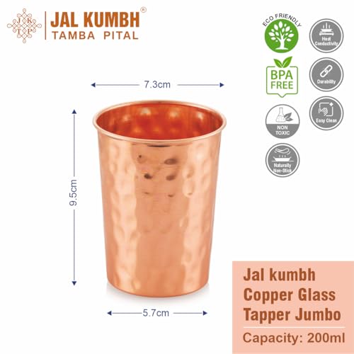 Image of Pure Copper Glasses Tapper Jumbo Water Glass Pure Tamba Glass for Drinking & Serving Copper Tumbler-200 ML
