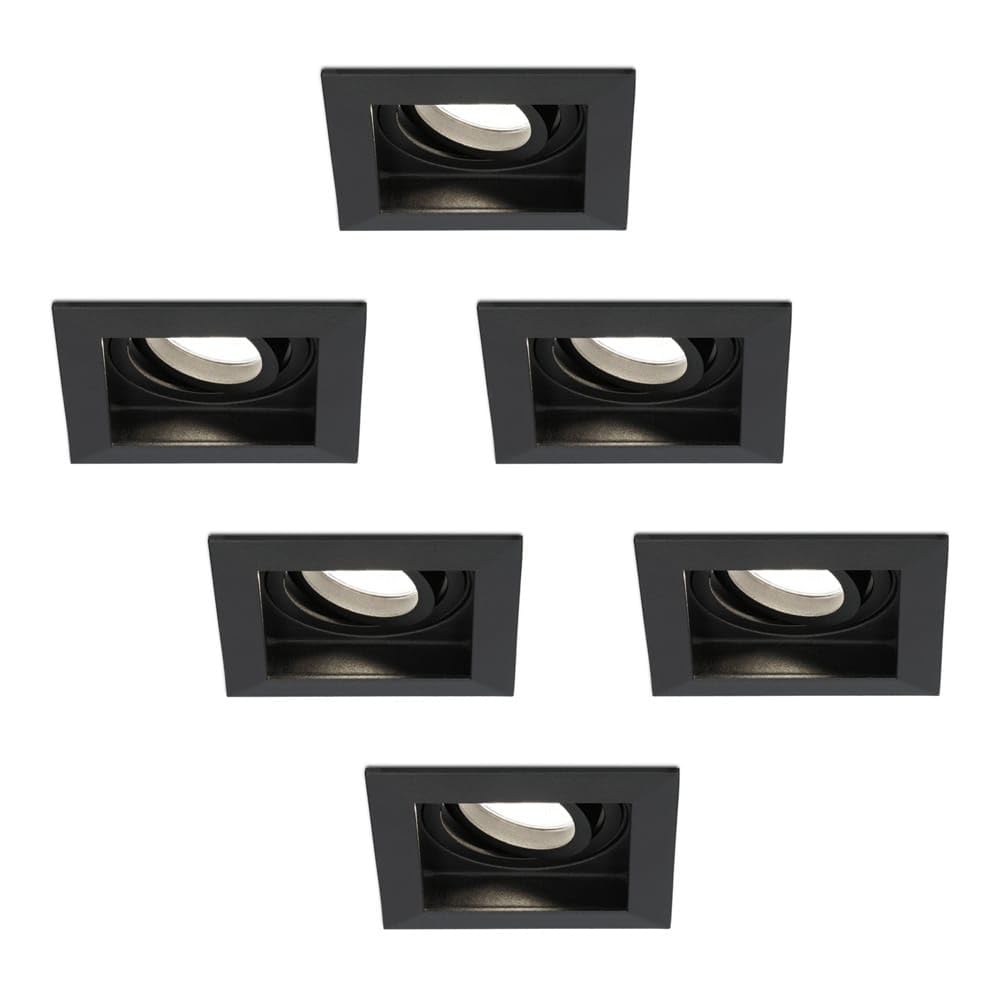 HOFTRONIC - Fresno - 6er LED Einbaustrahler Eckig Schwarz - GU10 4000K Neutralweiß - Schwenkbar Dimmbar - 4 Watt 345 Lumen - Deckenstrahler für Wohnnzimmer, Schlafzimmer und Küche