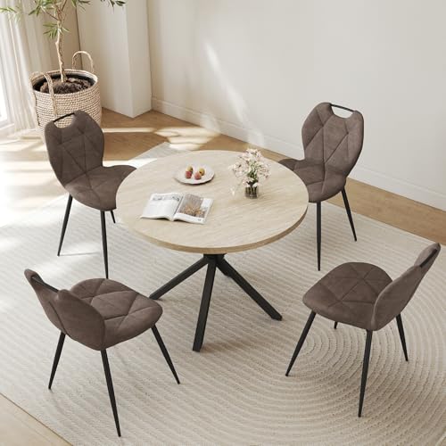 GrandCA HOME Ensemble Table et Chaises de Salle à Manger,Table Ronde de 100cm avec 4 Chaise Rembourrées Modernes,Convient Aux Salles à Manger et Aux...