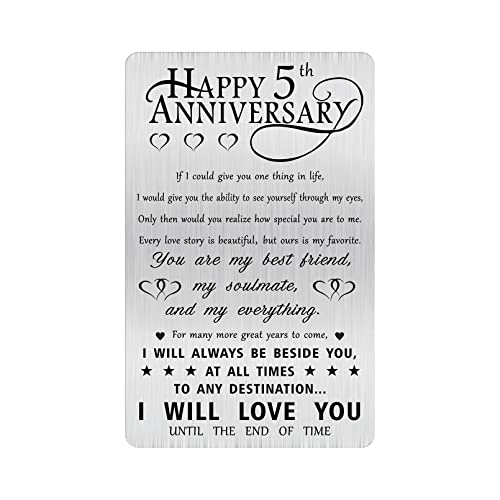 Alotozo 5th Anniversary Card Gifts for Husband Him, Happy 5 Years Wedding Anniversary Engraved Wallet Card Gift for Her Boyfriend Men
