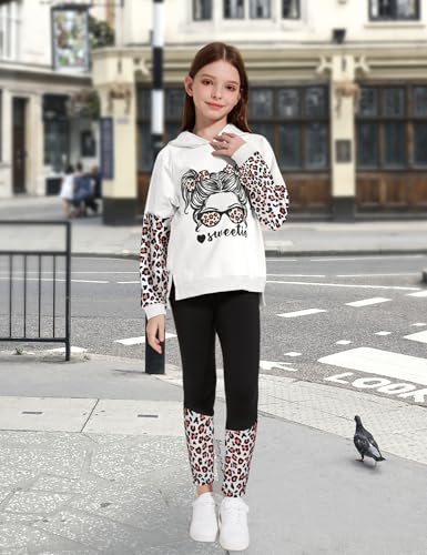 Image of Gaupafmb Girls Clothes Cool Girl Print Tie Dye Hoodie Pullover Sweatshirt Leggings 2PC Outfits