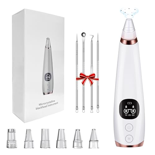 Mitesserentferner Porenreiniger Porensauger, Vakuumsauger Blackhead Remover Vacuum mit 3 Modi und 6 Austauschbare Saugköpfe zur Gesichtsreinigung Akne Behandlung Mitesser Sauger Hautpflege
