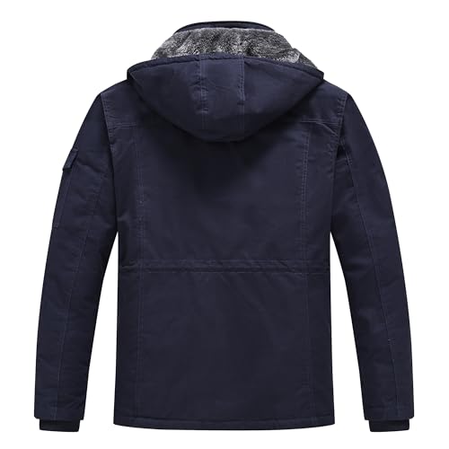Image of Rapoo Men's Winter Jacket Cotton Work Military Jackets Fleece Lined Thick Warm Cargo Coats with Hooded