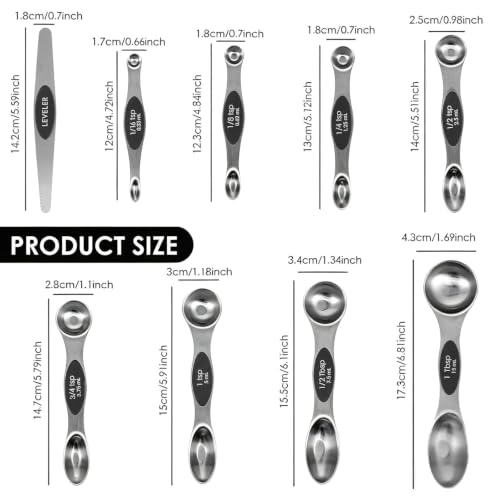 Image of Lishonn Magnetic Measuring Spoons Set of 9, Dual-Sided Stainless Steel Measuring Spoons, Fits Spice Jars, Accurate Kitchen Measuring Spoon Set, Dishwasher Safe