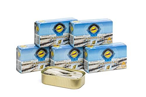 Hoya Sardinillas en Aceite Oliva - Pack 5 latas de 115g/14-16 piezas (575g/70-80 piezas). Conserva Gourmet con sardinas pequeñas de las costas españolas.