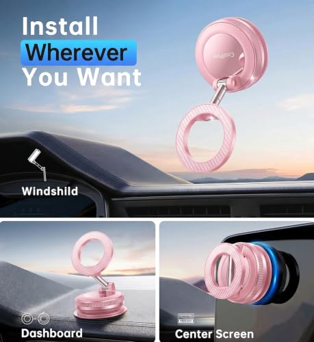 Image of Coolpow【Newest Vacuum Magnetic Phone Holder for Car Phone Holder Mount【Movable Vacuum Suction】 Magsafe Car Mount Cell Phone Holders for Your Car Accessories for Women Men for iPhone 17 16-Light Pink
