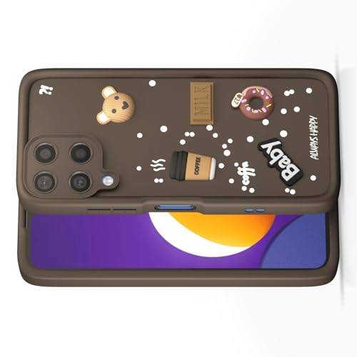 Image of Compatible for Samsung Galaxy M32 4G Cute Fun 3D Ball Cartoon Coffee Liquid Silicone Soft Case Phone Case Back Cover for Samsung Galaxy M32 4G (Brown)