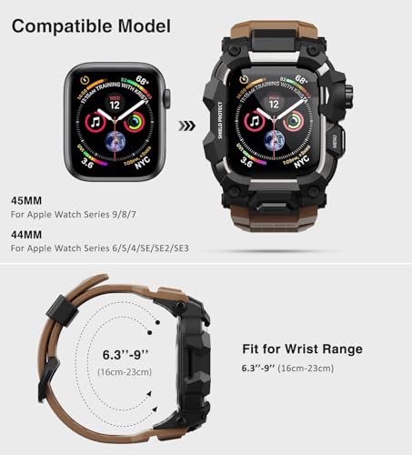 Image of ULTIMAL Rugged Case with Band for Apple Watch 44mm,Compatible with Apple Watch Series SE 3 /SE 2 /SE Generation /6 /5 /4, Military Grade Shockproof Bumper Cover for iWatch Tactical Band Men (Coffee Brown, 44mm)
