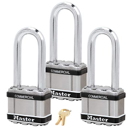 Master Lock Magnum Padlock - 2" W x 2-1/2"L Shackle, Three (3) Keyed Alike Locks M5NKASTSLJ-3 w/BumpStop Technology Master Lock Magnum Padlock - 2" W x 2-1/2"L Shackle, Three (3) Keyed Alike Locks M5NKASTSLJ-3 w/BumpStop Technology