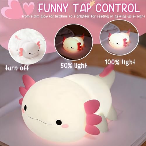axolotl night light for kids cute squishy rechargeable axolotls lamp unique white pink xmas axolotl gifts dimmable led silicone nightlight baby safe girls room college dorm dcor