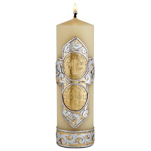Trinity Church Supply Devotional Candle Saint Benedict 100% Paraffin Wax Long Hours Lasting Unscent Candle for Devotion Religious Prayer Candles, Pack of 2