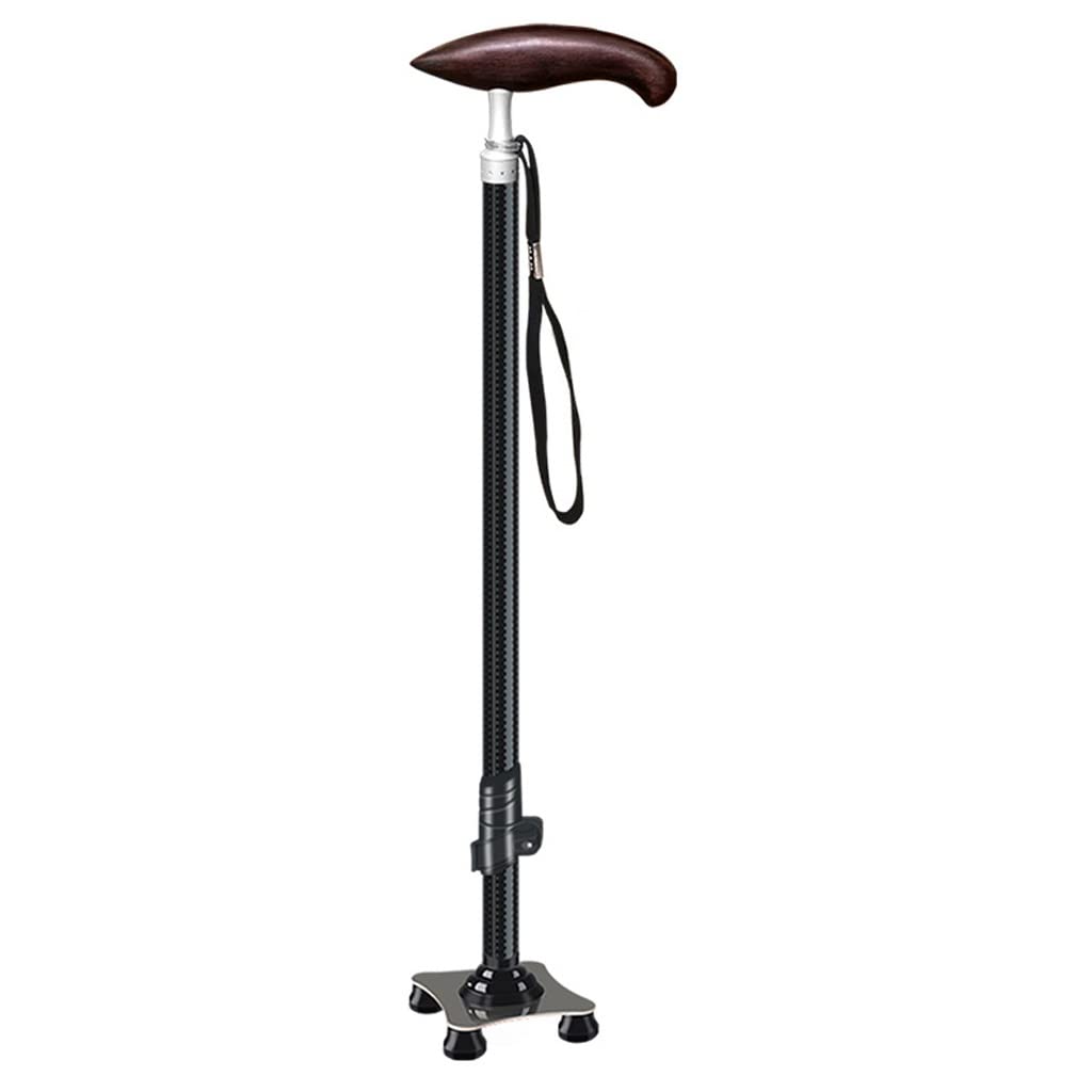 bastone da passeggio, Bastone da passeggio telescopico in carbonio for anziani con quattro gambe, antiscivolo e leggero, in fibra di