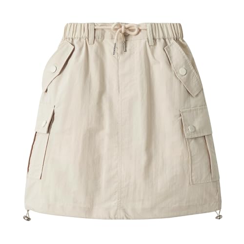 Rolanko Faldas para Niñas Pantalones Cortos Interiores con Bolsillos, Paracaídas Ajustable Cargo Sport Skort con Cintura Elástica, Beige, Talla: 6-7 años/130