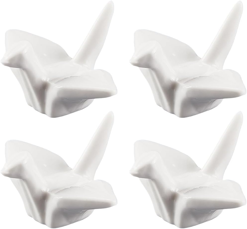 CRASPIRE 4pcs Ceramic Chopstick Stands White Chopsticks Rests Paper Crane Chopstick Holder Calligraphy Rest Utensil Cutlery Stand for Wedding Dining Table Decor Spoon Tableware