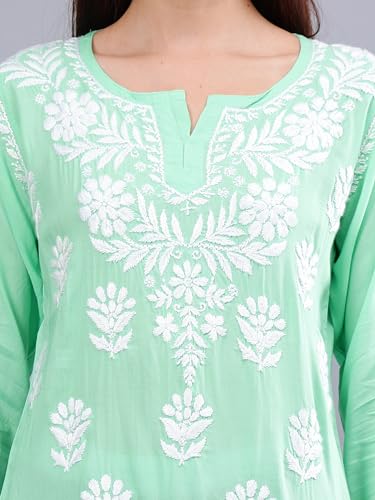 Image of Seva Chikan Hand Embroidered Lucknowi Chikankari Modal Short Top for Women SCL9147