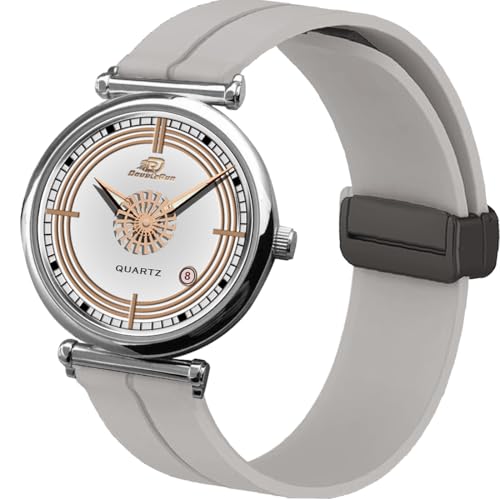Image of DOUBLERUN Date Function White Color Silicone Strap Analog Wrist Watch for Men S 26-00-0